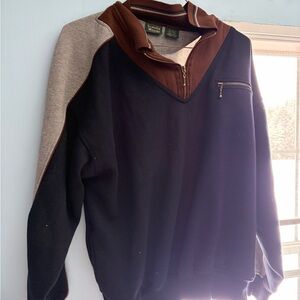 Men's Black and Brown Zip-Up Sweater